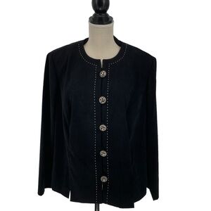 Leslie Fay Vintage Career Casual Travel Black Blazer, White Stitching - Sz 16WP